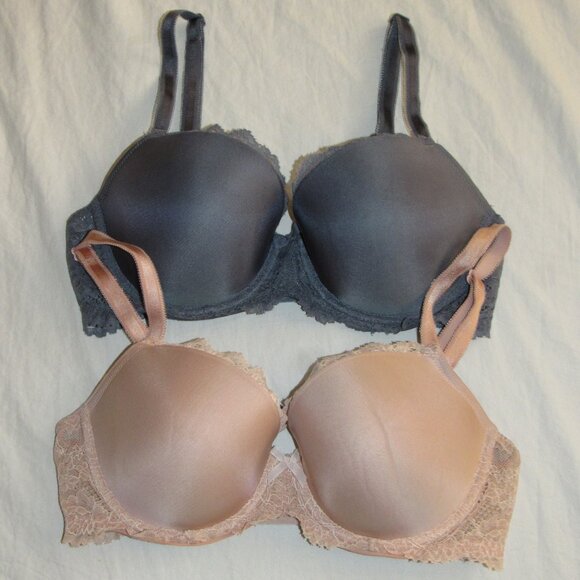 Lot of 2 Victoria's Secret Dream Angels Lined Demi Bras sz 34D Gray Nude - Picture 1 of 3